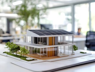Poster - Modern Sustainable House Model with Solar Panels