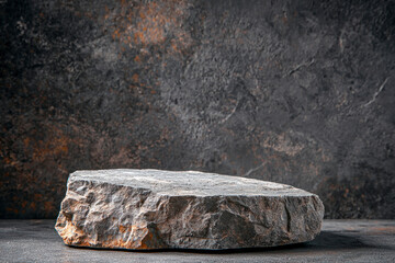 Poster - Stone, Rock Podium isolated on Dark cement Wall Studio light Backgrounds well stage stand Display products presentation.