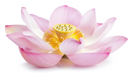 Wall Mural - Pink Lotus Flower with Yellow Stamens and Seeds