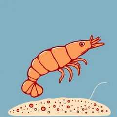 shrimp on a fork, A Shrimp element cute, hand drawn of illustration prawn, Single element doodle line prawn