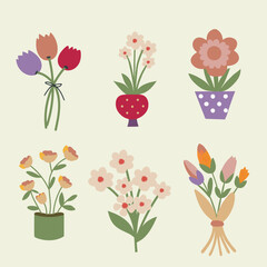 Set of flowers icon. Colorful botanical flowers background. style for banners, wallpaper, posters, websites, online shopping.Vector illustration design and creative idea,eps 10.	
