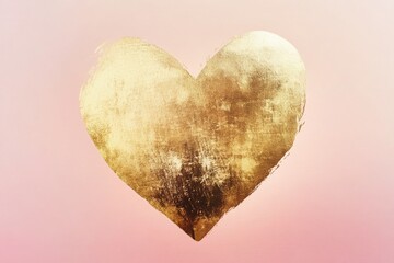 Golden heart on pastel pink background