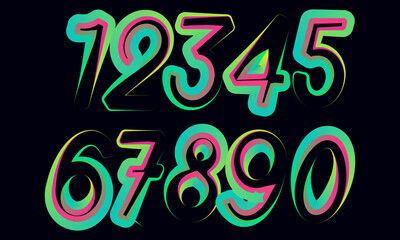 Poster - set numbers, number, 3d numbers, gradient color number, 3d numbers vector set characters. One, two, three, four, five, six, seven, eight, nine, zero. 1,2,3,4,5,6,7,8,9,0