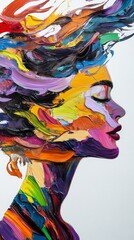 Wall Mural - Woman portrait painting showing colorful brushstrokes and impasto technique