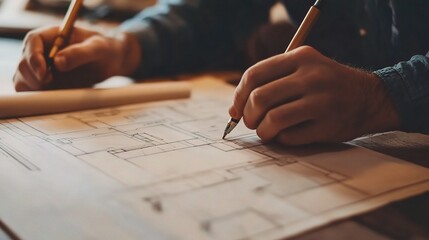 Poster - Hands Drawing Detailed Architectural Plans