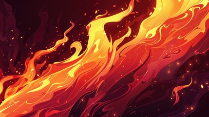 Wall Mural - Abstract digital illustration of flowing fire with sparks