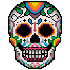 Poster - Skull for Mexican Death Day. Pixel color skull.