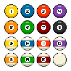 Leinwandbilder - Set of pool balls. Vector set of billiard pixel balls.