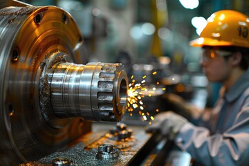 Close-up of Industrial Metalworking with Sparks Flying