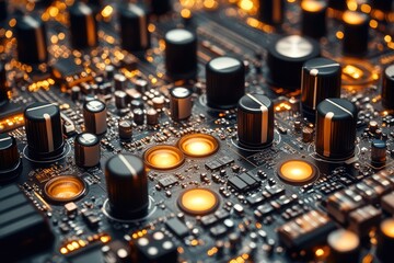 Poster - Close-up of illuminated electronic circuit board with knobs
