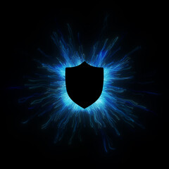 Poster - a futuristic shield of blue energy pulses against a dark backdrop, symbolizing digital security and 
