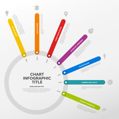 Poster - Simple timeline template made of rainbow color thick line segments on big circle. Multipurpose infochart template displaying main milestones or important stages on circle path.