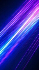 Wall Mural - Diagonal vivid blue and purple neon light trails creating dynamic abstract background