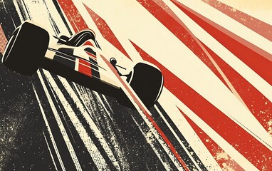Aufkleber - A vintage-style illustration of a race car speeding on a track.