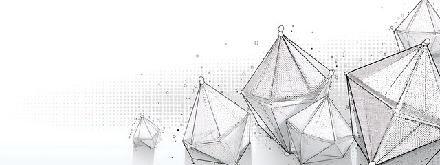 Poster - Abstract 3D geometric shapes on a white background with a dotted pattern.