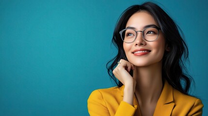 Wall Mural - Joyful Young Woman in Bright Yellow Outfit