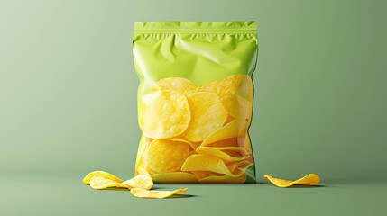 Bag of Chips Mockup, high-end and customizable with realistic high-resolution rendering, ideal for branding, packaging design, and snack product presentations, AI Generative