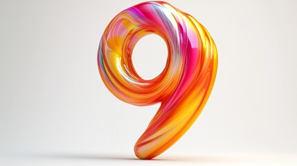 Sticker - Colorful number nine formed by a twisted paint stroke on white background