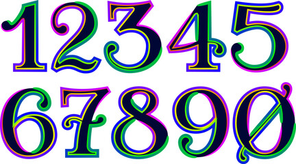 Poster - 3d numbers, set numbers, gradient color number, 3d numbers vector set characters. One, two, three, four, five, six, seven, eight, nine, zero. 1,2,3,4,5,6,7,8,9,0. Decorative elements