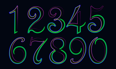 Poster - 3d numbers, set numbers, gradient color number, 3d numbers vector set characters. One, two, three, four, five, six, seven, eight, nine, zero. 1,2,3,4,5,6,7,8,9,0. Decorative elements