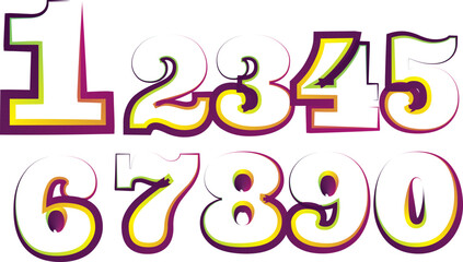 Poster - 3d numbers, set numbers, gradient color number, 3d numbers vector set characters. One, two, three, four, five, six, seven, eight, nine, zero. 1,2,3,4,5,6,7,8,9,0. Decorative elements
