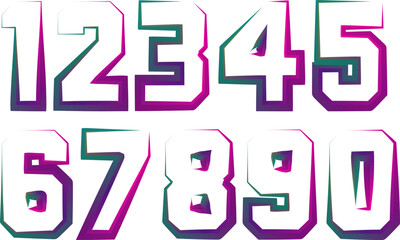 Poster - 3d numbers, set numbers, gradient color number, 3d numbers vector set characters. One, two, three, four, five, six, seven, eight, nine, zero. 1,2,3,4,5,6,7,8,9,0. Decorative elements