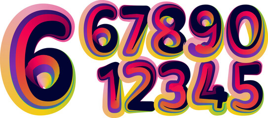 Poster - 3d numbers, set numbers, gradient color number, 3d numbers vector set characters. One, two, three, four, five, six, seven, eight, nine, zero. 1,2,3,4,5,6,7,8,9,0. Decorative elements