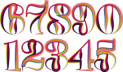 Poster - 3d numbers, set numbers, gradient color number, 3d numbers vector set characters. One, two, three, four, five, six, seven, eight, nine, zero. 1,2,3,4,5,6,7,8,9,0. Decorative elements