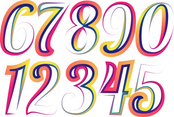 Poster - 3d numbers, set numbers, gradient color number, 3d numbers vector set characters. One, two, three, four, five, six, seven, eight, nine, zero. 1,2,3,4,5,6,7,8,9,0. Decorative elements