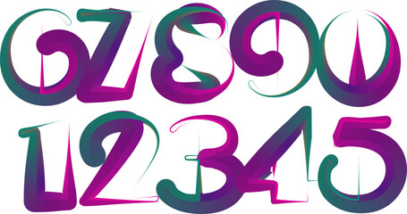 Poster - 3d numbers, set numbers, gradient color number, 3d numbers vector set characters. One, two, three, four, five, six, seven, eight, nine, zero. 1,2,3,4,5,6,7,8,9,0. Decorative elements