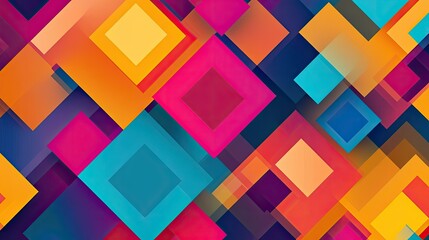 Aufkleber - Colorful square pattern background with overlapping shapes and bright tones, ideal for vibrant design projects.