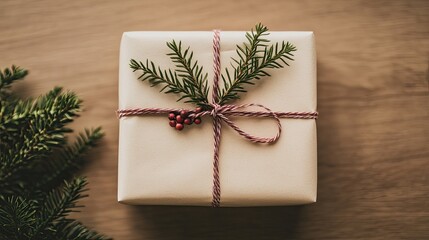 A single Christmas present wrapped in white paper and tied with a thin red ribbon, placed on a minimalist background.