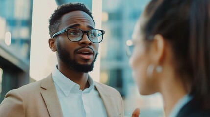 Wall Mural - Business Professionals Engaging in Conversation Outdoors