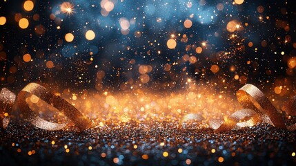Poster - a sparkling celebration of shimmering lights and golden ribbons for a festive occasion at night