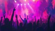 © pentolo - A crowd of people with their hands in the air at a concert with bright lights.