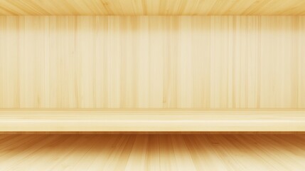 Poster - The wooden shelf features a smooth, natural finish with a light hue, designed to blend seamlessly into modern interiors, perfect for showcasing items or artwork