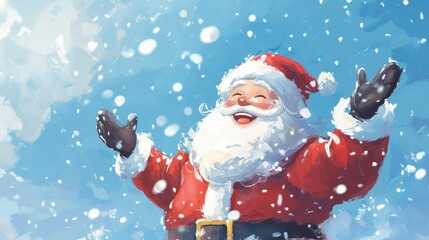 Santa Claus smiling and waving with snow gently falling, with enough room for adding holiday wishes or logos --ar 16:9 --v 6.1 Job ID: a02fb792-b14d-4329-8971-ddcc43e09140