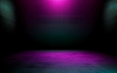 Poster - Dark room with neon lights and textured floor.