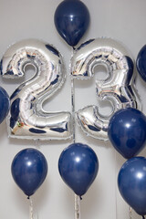 Wall Mural - silver number 23 balloons and a bouquet of blue latex helium balloons