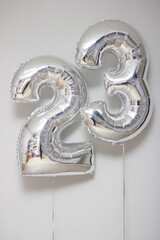 Wall Mural - silver numbers 23 balloons, foil numbers with helium 23