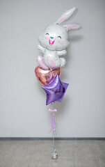 Wall Mural - white bunny foil balloon birthday