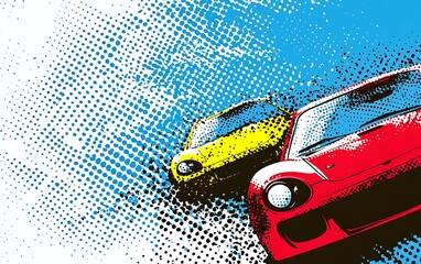 Aufkleber - Two vintage sports cars in a retro halftone pattern.