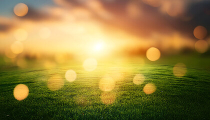Poster - Warm colors blur in sunlight with bokeh green energy and sunny orange light patterns on a p_1(731)