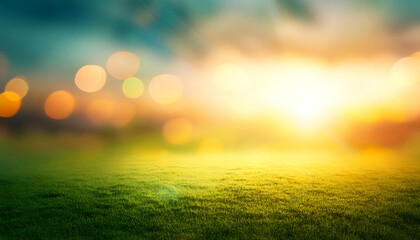 Poster - Warm colors blur in sunlight with bokeh green energy and sunny orange light patterns on a p_1(730)