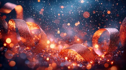 Poster - Sparkling ribbons in a festive atmosphere with vibrant lights during a celebration at night
