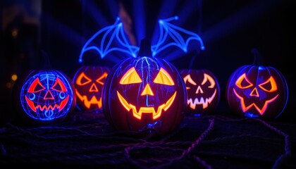 Spooky neon halloween pumpkins