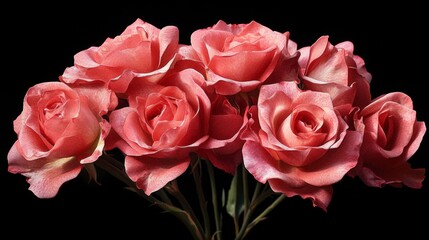 Poster - A stunning arrangement of soft pink roses against a dark background. These elegant flowers symbolize love and beauty. Perfect for events and designs. Ideal for floral themes. AI