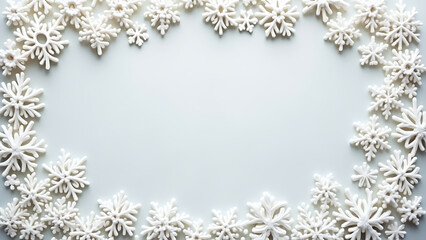 Aufkleber - Snowflakes frame pastel gray background flat lay with plenty of copy space for a festive holiday composition design concept and style idea.