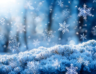 Poster - Snowflakes fall on a serene blue Christmas scene with delicate art against a soft winter la_1(601)