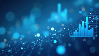 Poster - Blue Financial Data Stream with Bokeh: Abstract image featuring a blue data stream with bokeh lights, representing financial technology and market trends.